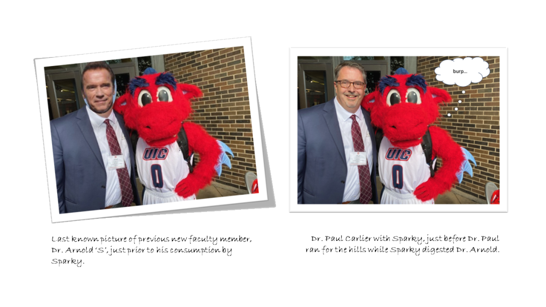 Dr. Paul Carlier with UIC Mascot, Sparky